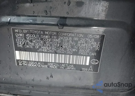 2008 Lexus Is 350 z USA, uszkodzony, nr VIN JTHBE262785021262